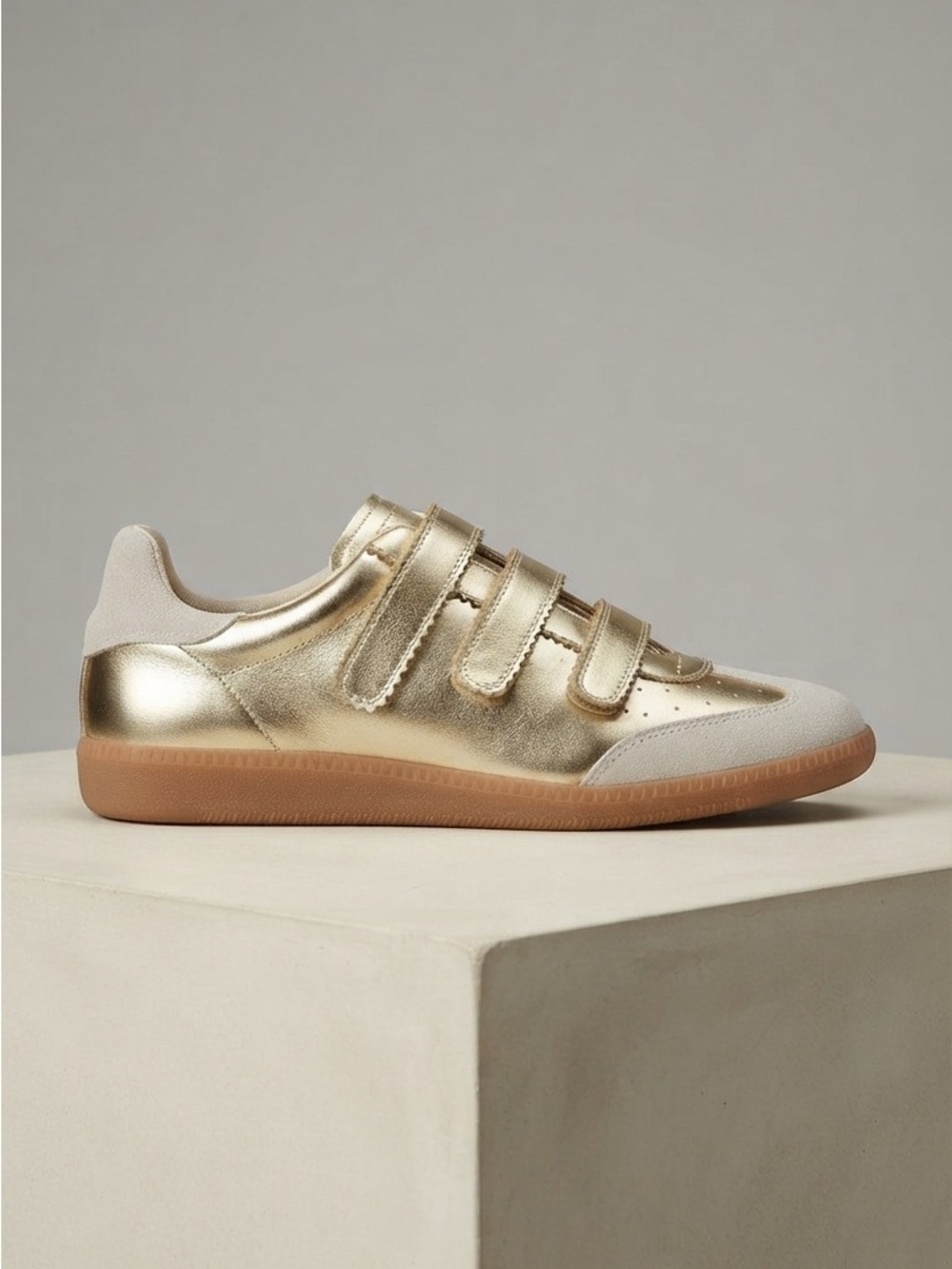 Steve Madden Metallic Gold and Cream Velcro Sneakers